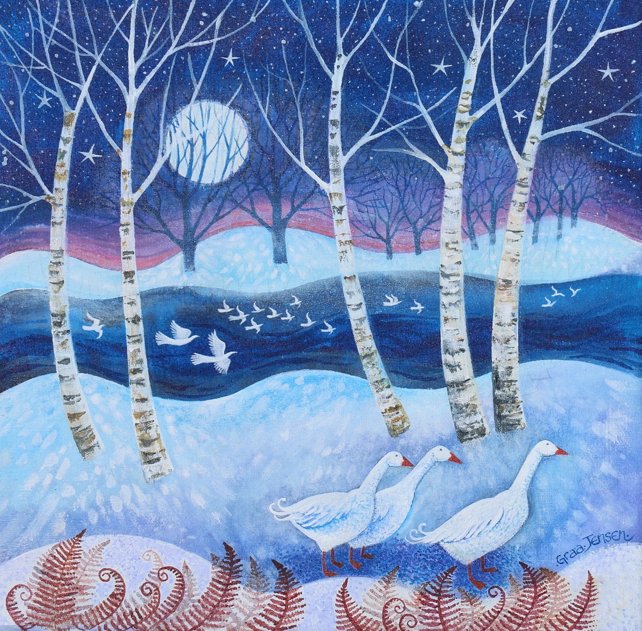 Vuelo nevado, 2024 (acrílicos sobre lino) de Lisa Graa Jensen