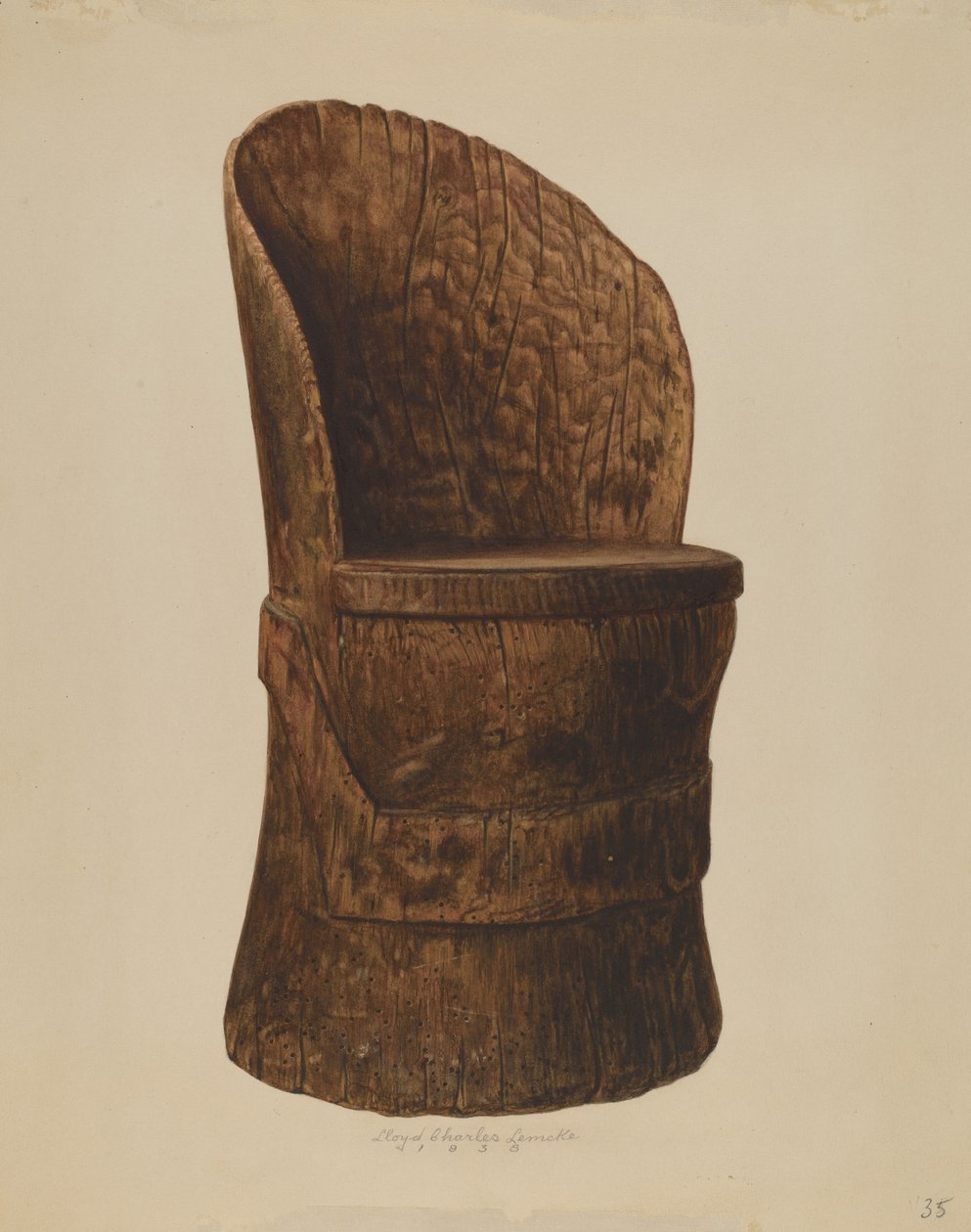 Silla de tronco de madera, 1938 de Lloyd Charles Lemcke