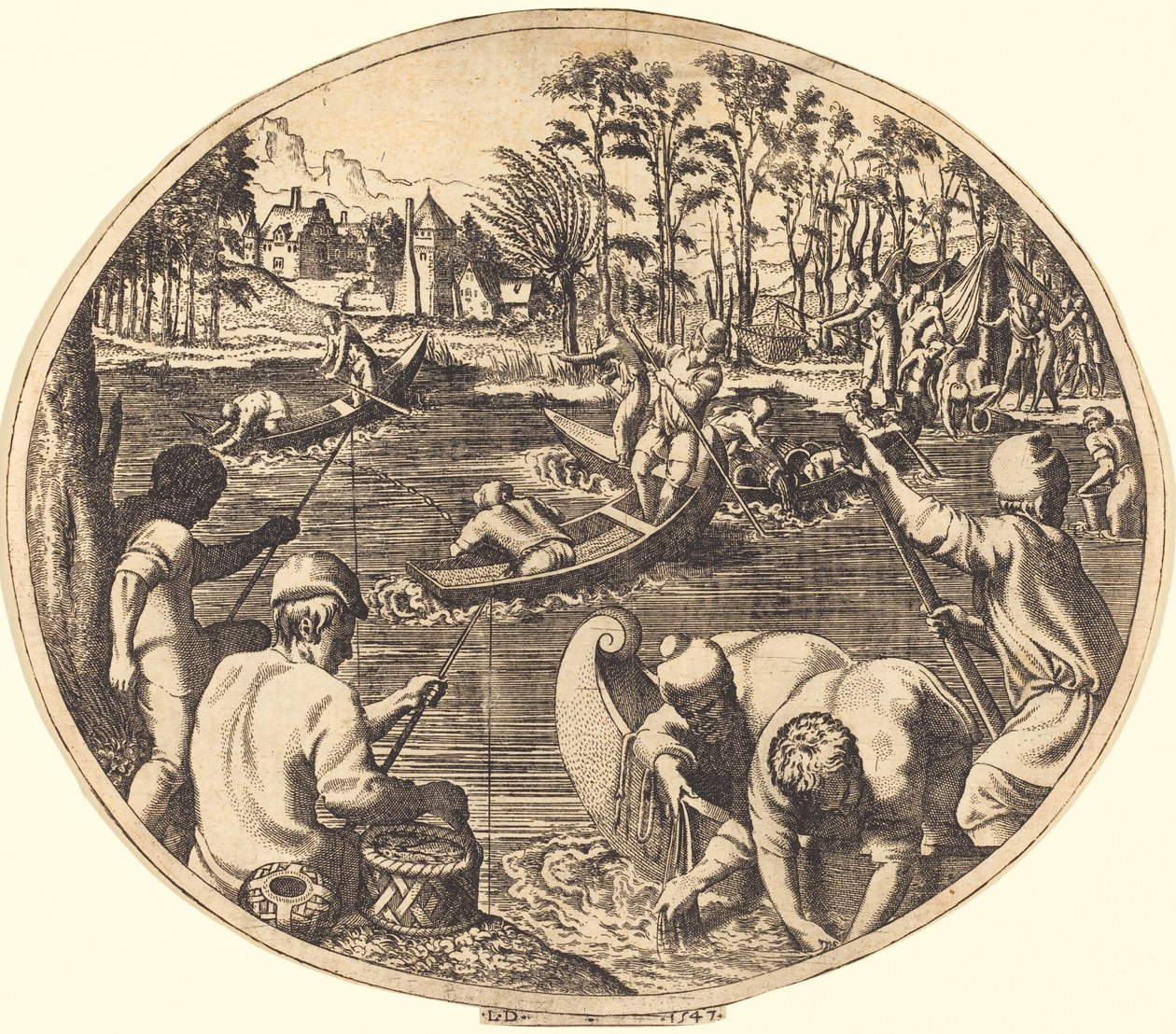 Escena de Pesca de Léon Davent after Francesco Primaticcio