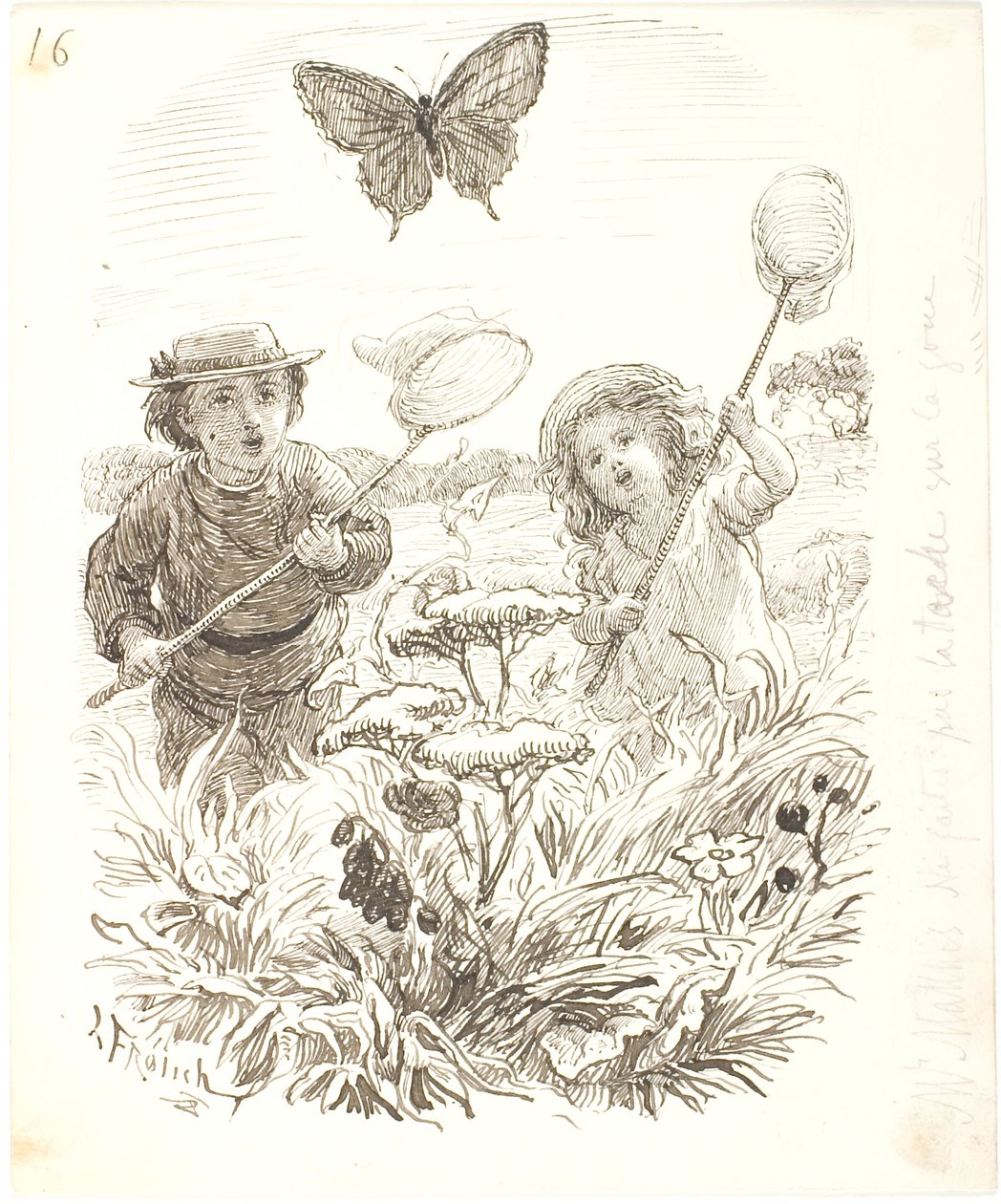 Los dos niños atrapando mariposas de Lorenz Frølich