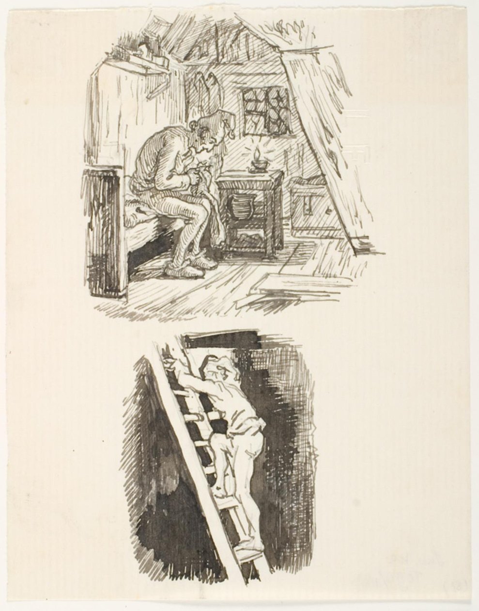 Dos bocetos para el gorro nocturno del solterón de Lorenz Frølich
