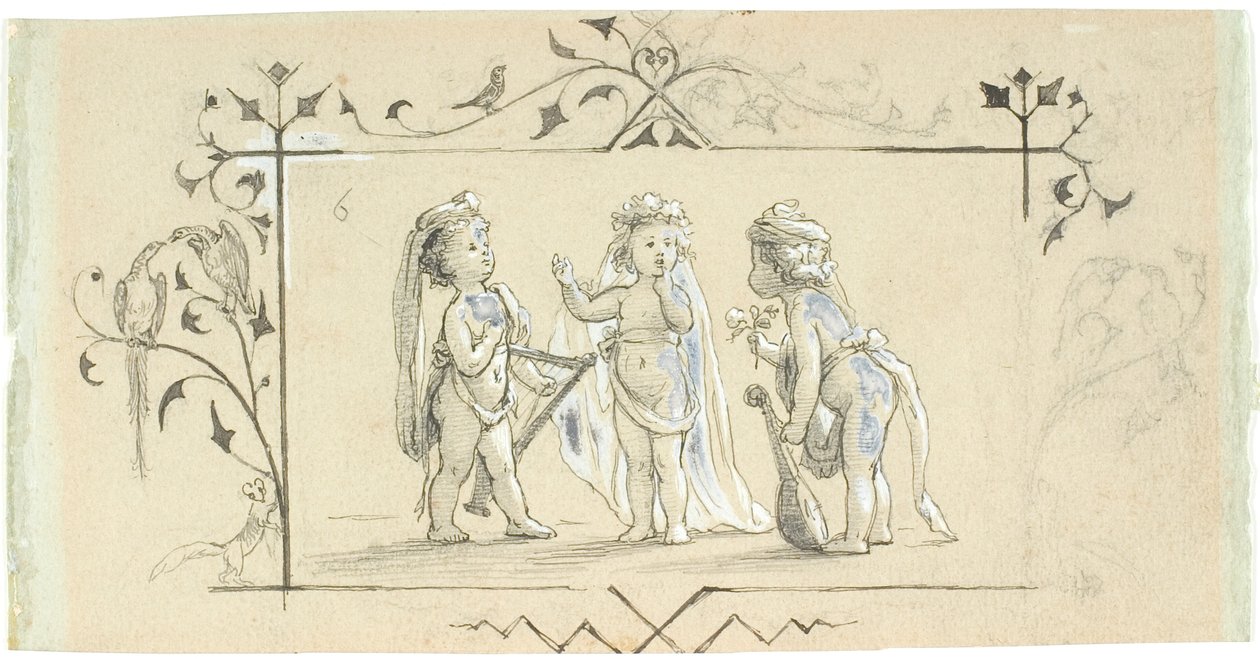 Viñeta con tres niños con instrumentos musicales de Lorenz Frølich