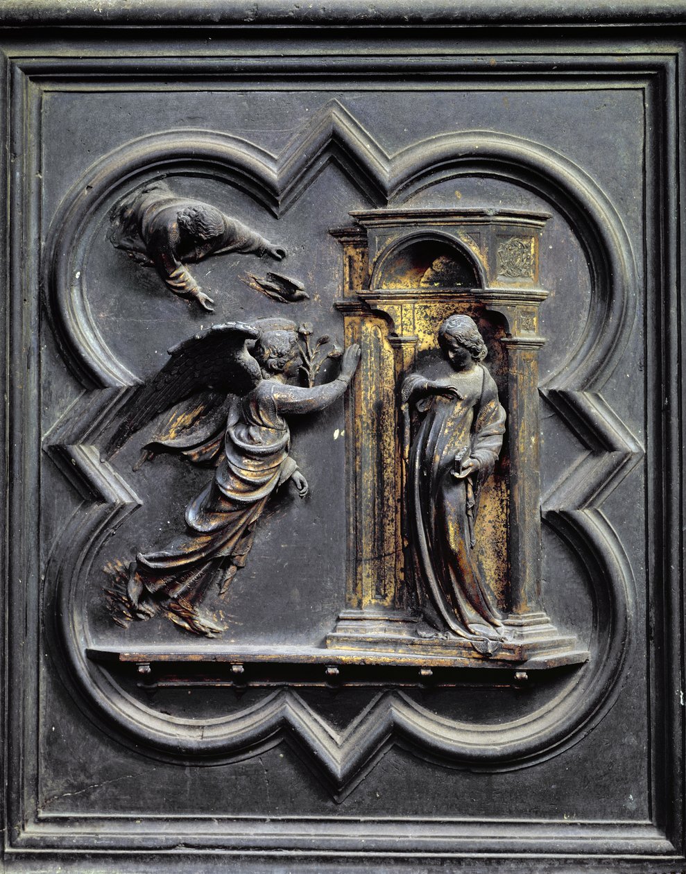 La Anunciación, primer panel de las Puertas Norte del Baptisterio de San Giovanni, 1403-24 de Lorenzo Ghiberti