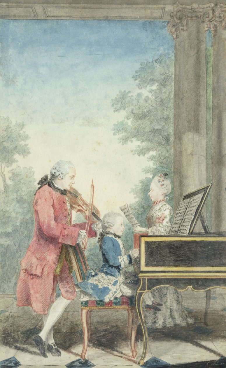 Leopold Mozart (1719-87) y sus hijos Wolfgang Amadeus (1756-91) y Maria Anna (1751-1829) 1777 de Louis Carrogis dit Carmontelle