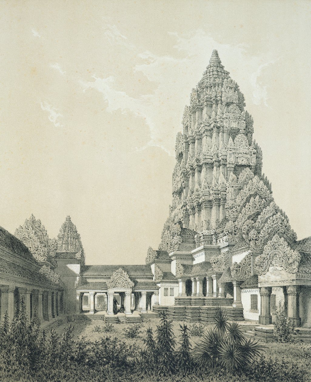 Torre central y corte superior de Angkor Wat, 1873 de Louis Delaporte