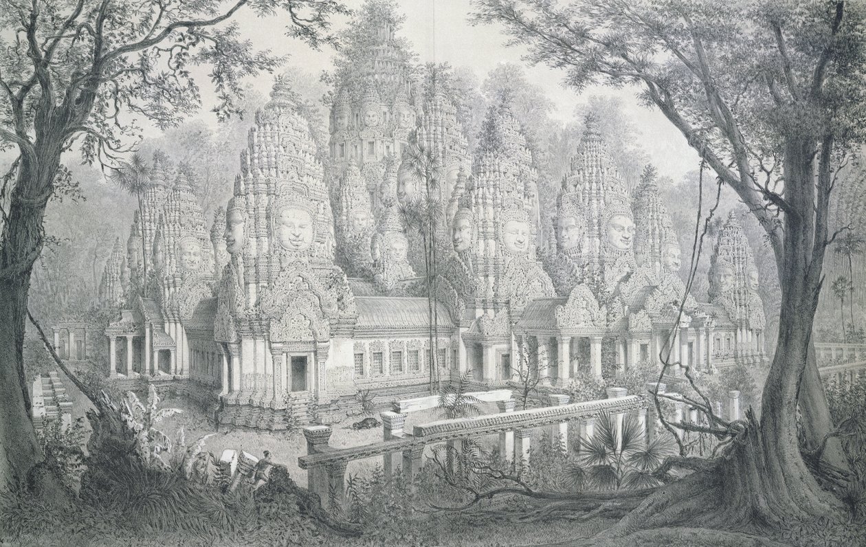Ruinas de Bayon, Camboya, 1873 de Louis Delaporte