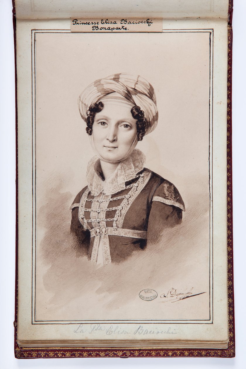 Retrato de Elisa Bonaparte, Princesa Baciocchi, ilustración del Pequeño Álbum de Elisa Bonaparte, c.1820 de Louis Dupré