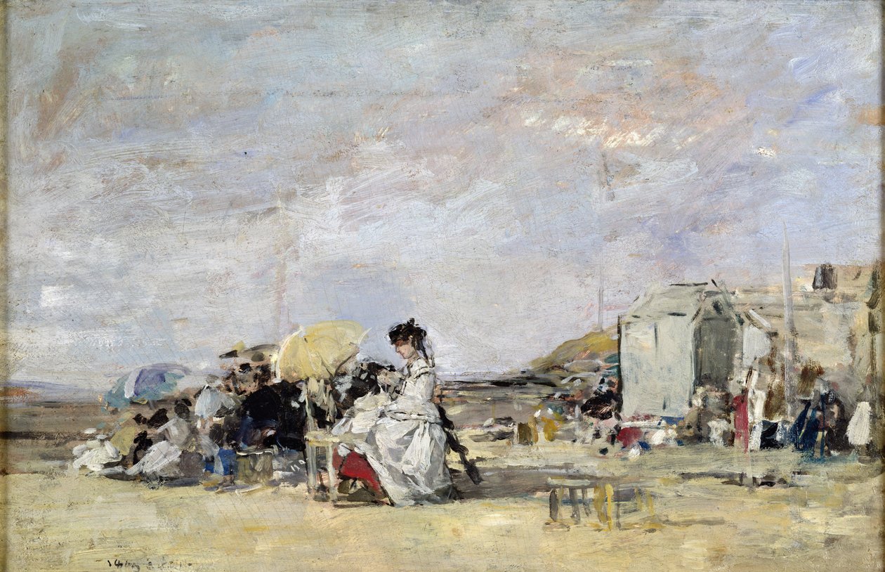 Mujer de blanco en la playa de Trouville, 1869 de Eugene Louis Boudin