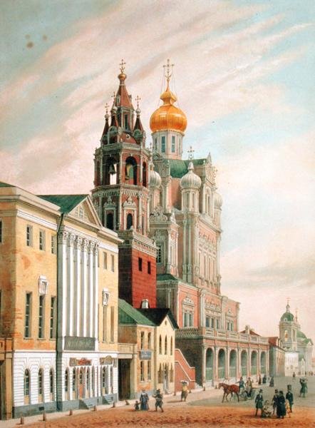 La Iglesia de la Asunción en la calle Pokrovskaya en Moscú, impresa por Lemercier, París, 1840s de Louis Jules after Arnout