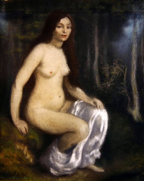 Joven mujer sentada en un bosque de Louis Anquetin