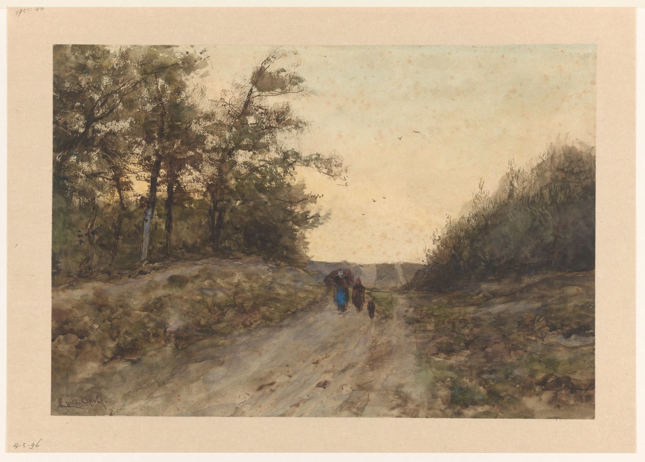 Paisaje con figuras en un camino rural de Louis Apol