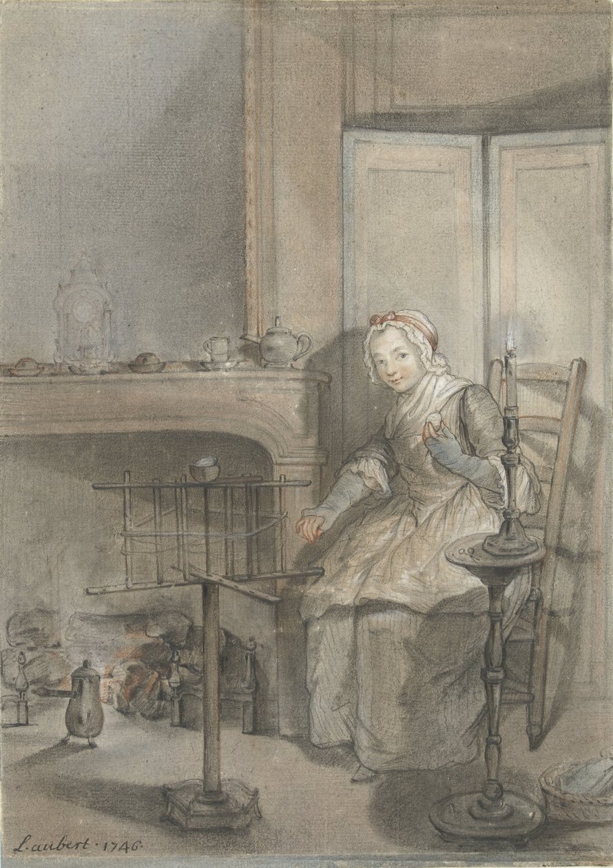 Interior con una joven vestida de nubes de Louis Aubert