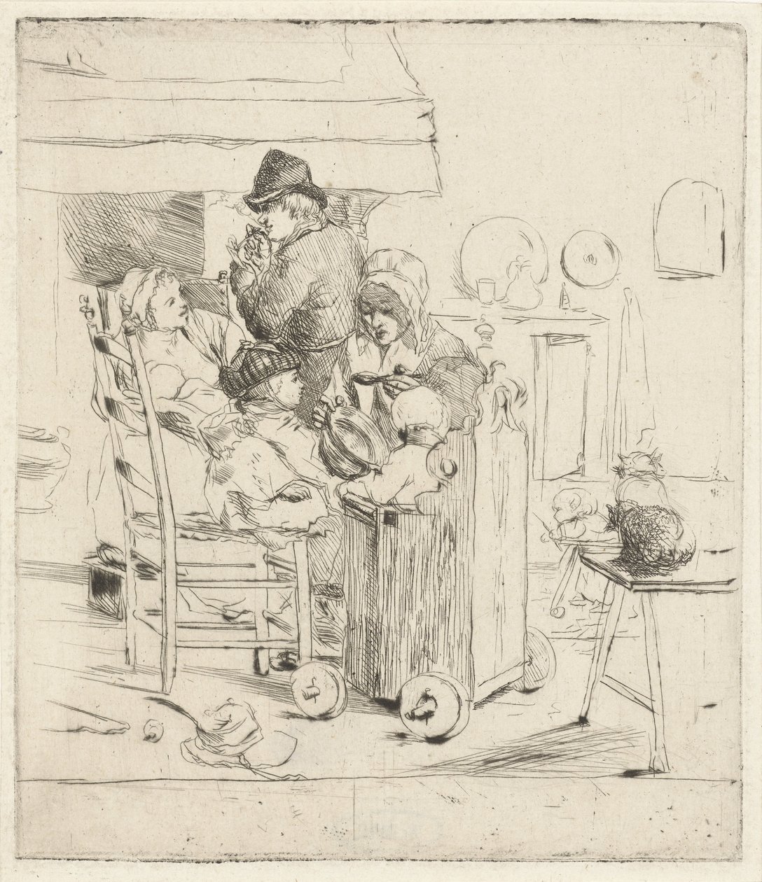 Escena de cocina con niños. de Louis Bernard Coclers