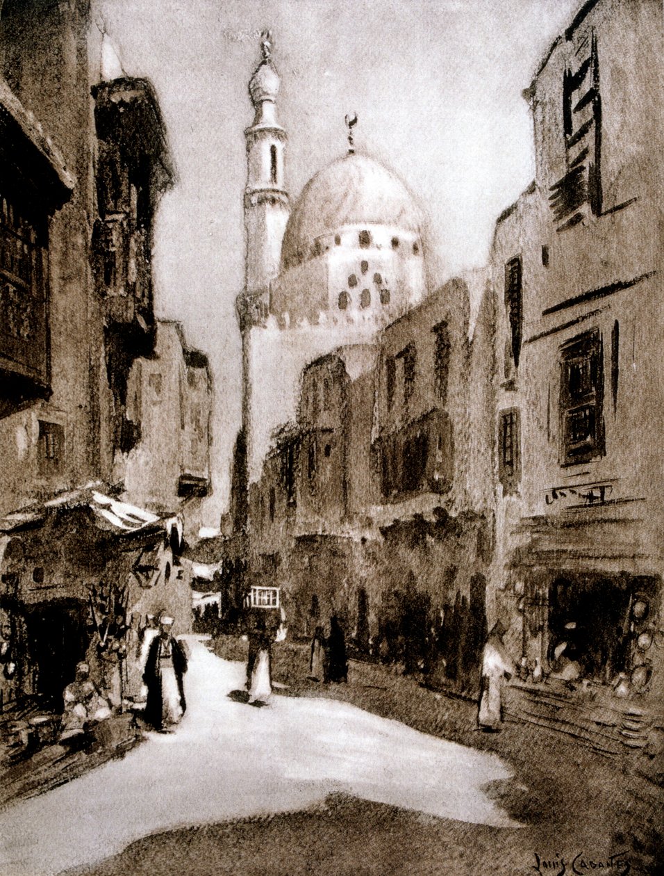 Calle antigua a la luz del sol, El Cairo, Egipto, 1928 de Louis Cabanes