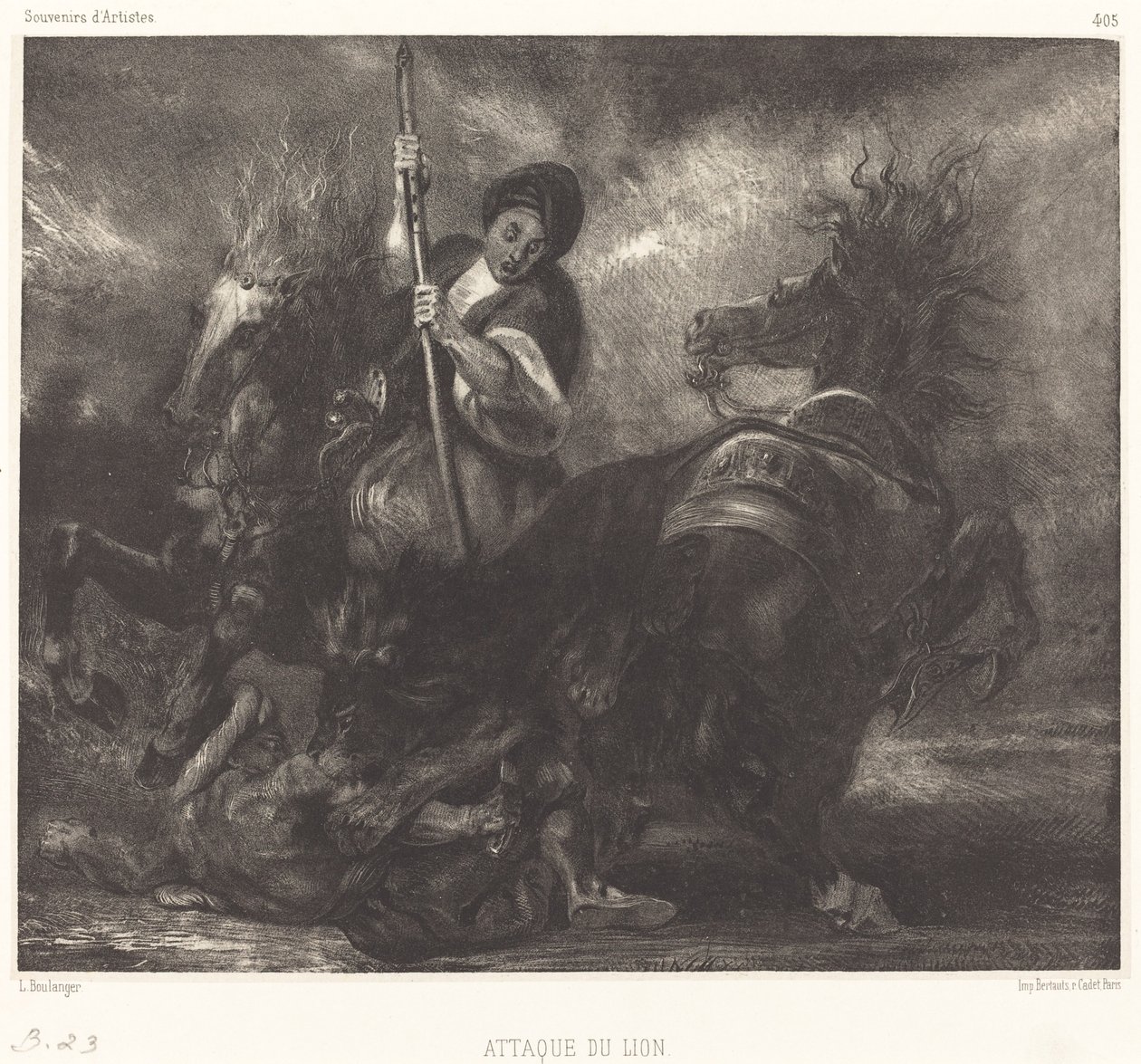 Ataque del león de Louis Candide Boulanger