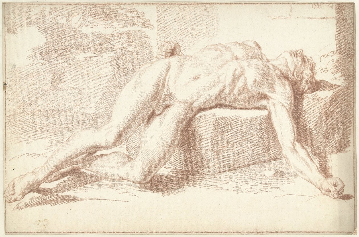 Hombre desnudo, tumbado de espaldas de Louis Fabritius Dubourg