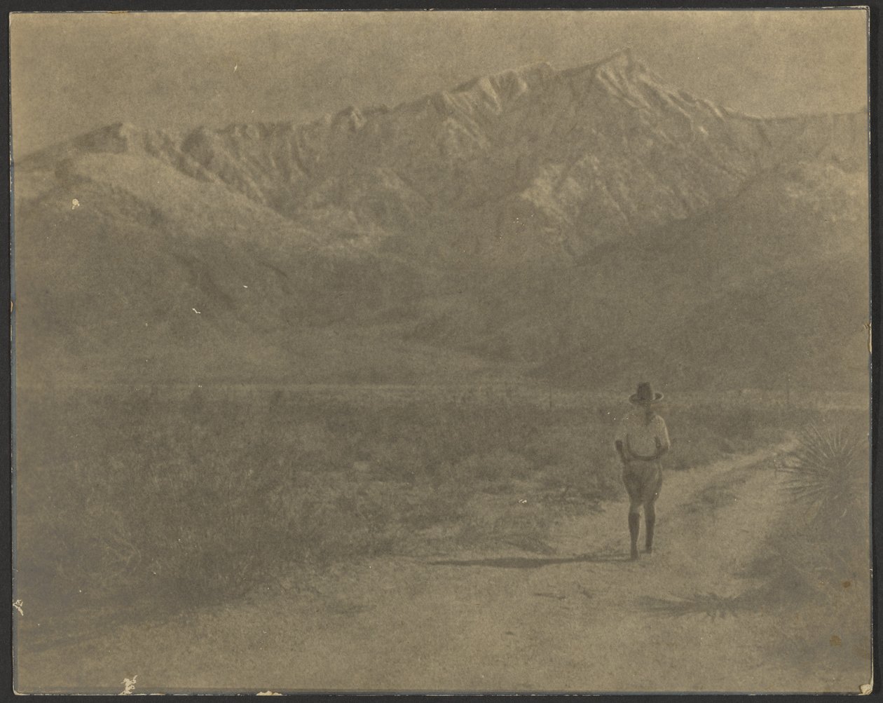 [Mujer caminando por un sendero hacia las montañas] de Louis Fleckenstein