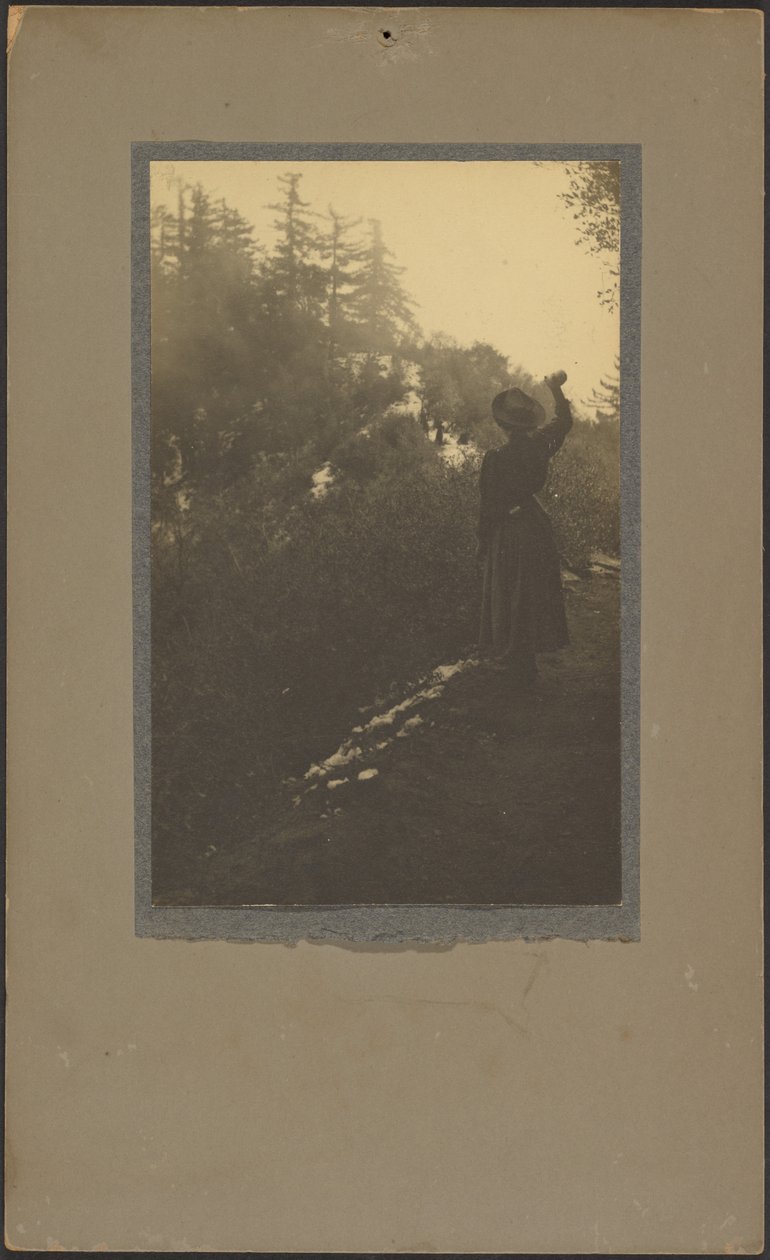 [Mujer saludando en el bosque] de Louis Fleckenstein