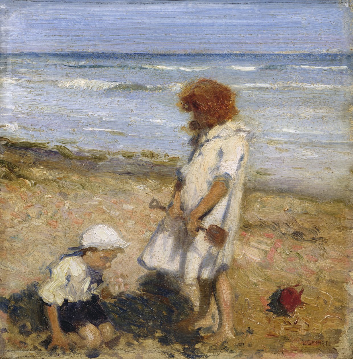 Jugando en la playa (óleo sobre lienzo) de Louis Ginnett