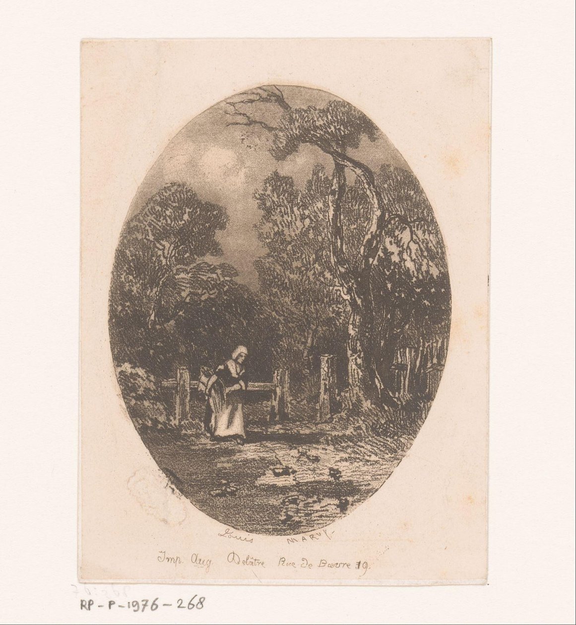 Paisaje con una campesina delante de una valla de Louis Marvy