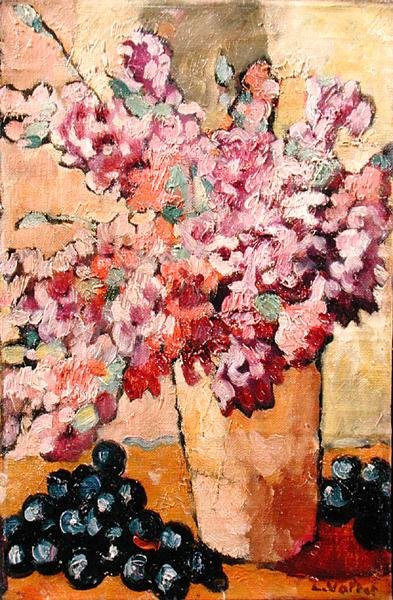 Bodegón con flores y uvas negras de Louis Valtat