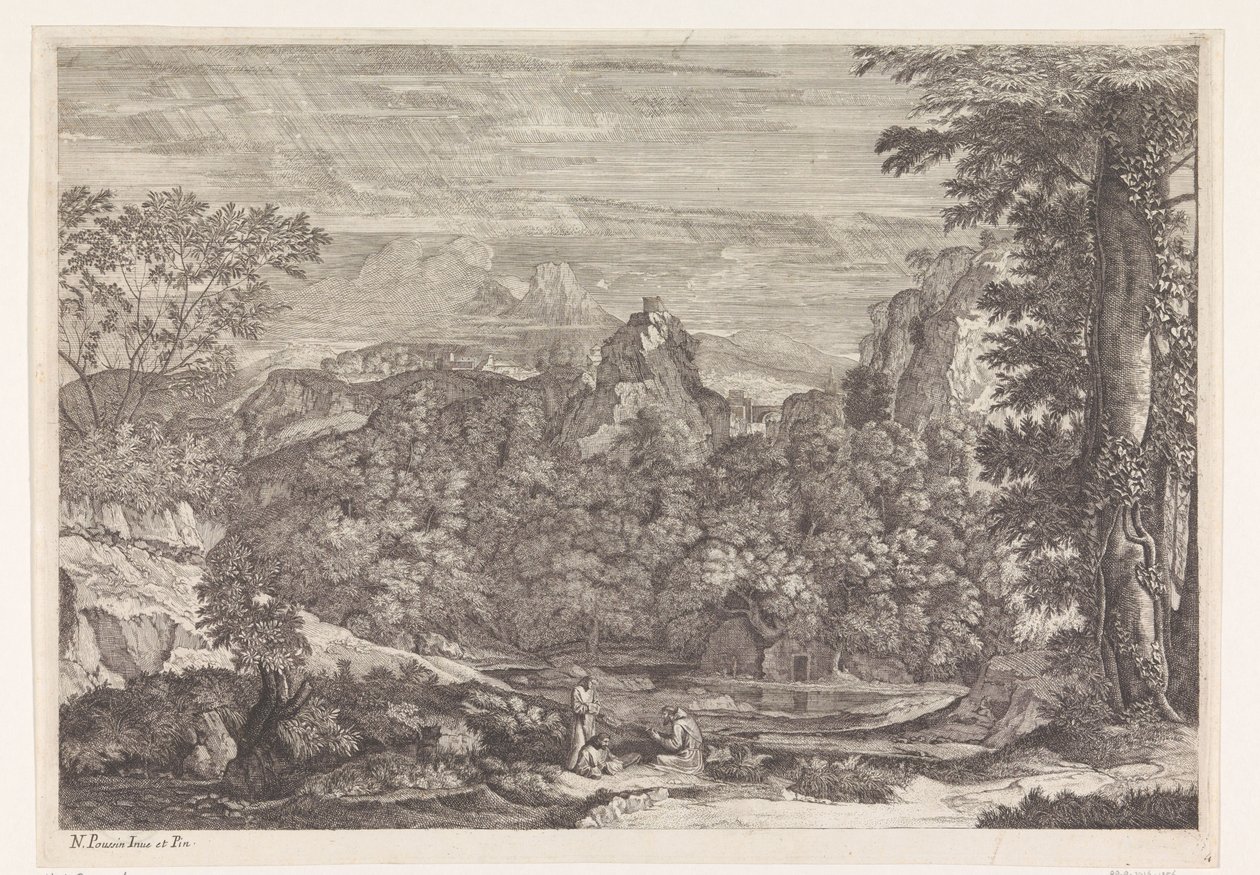 Paisaje con tres monjes de Louis de Châtillon