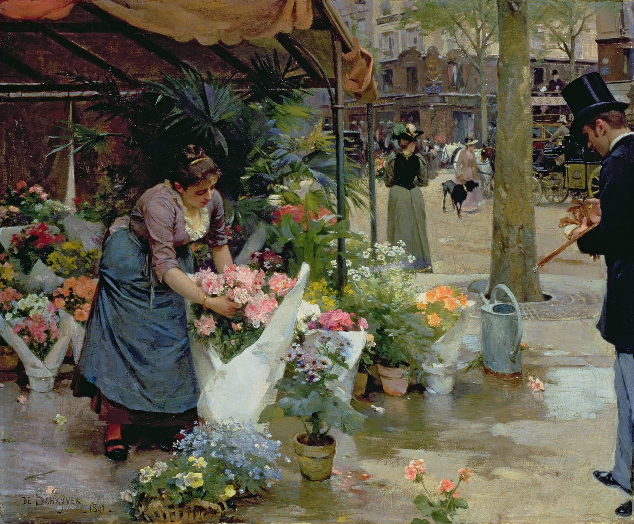 Mercado de flores en París de Louis de Schryver