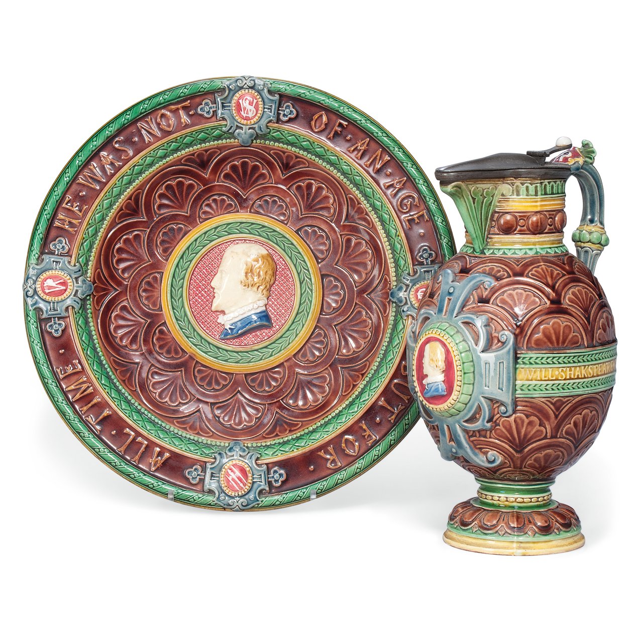 Una Jarra y Soporte de Mayólica de Minton de Ltd Mintons