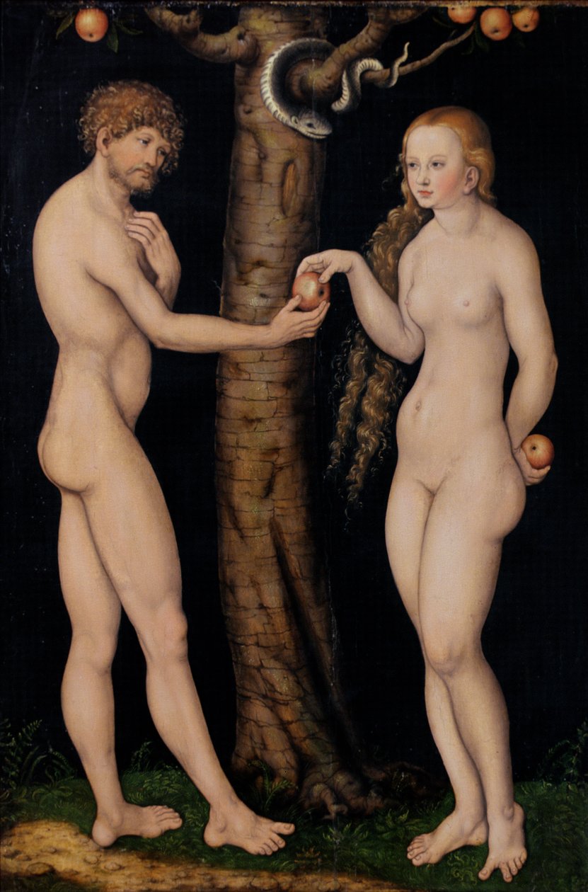 Adán y Eva en el Jardín del Edén, c.1520-25 de Lucas Cranach the Elder