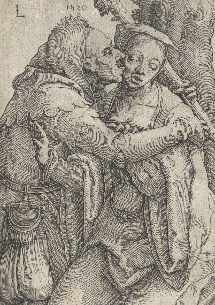 El bufón y la joven, 1520 de Lucas van Leyden