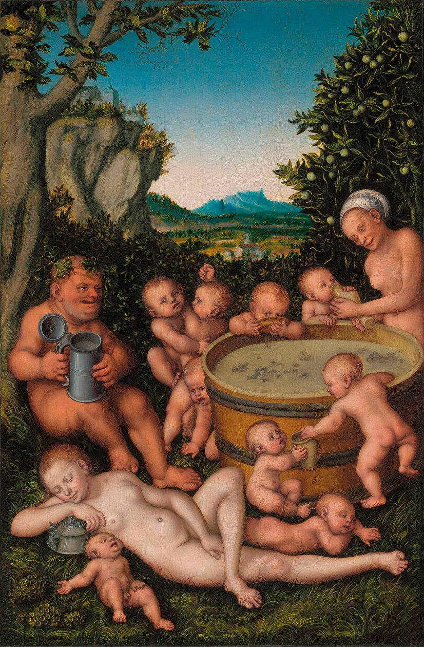 Baco en la cuba de vino de Lucas Cranach the Elder