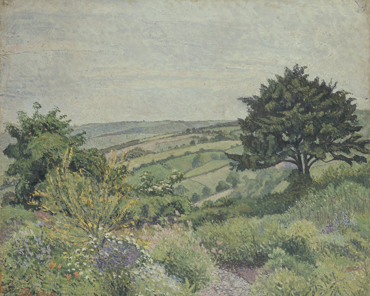 El jardín de la cabaña, estanque, 1915 de Lucien Pissarro