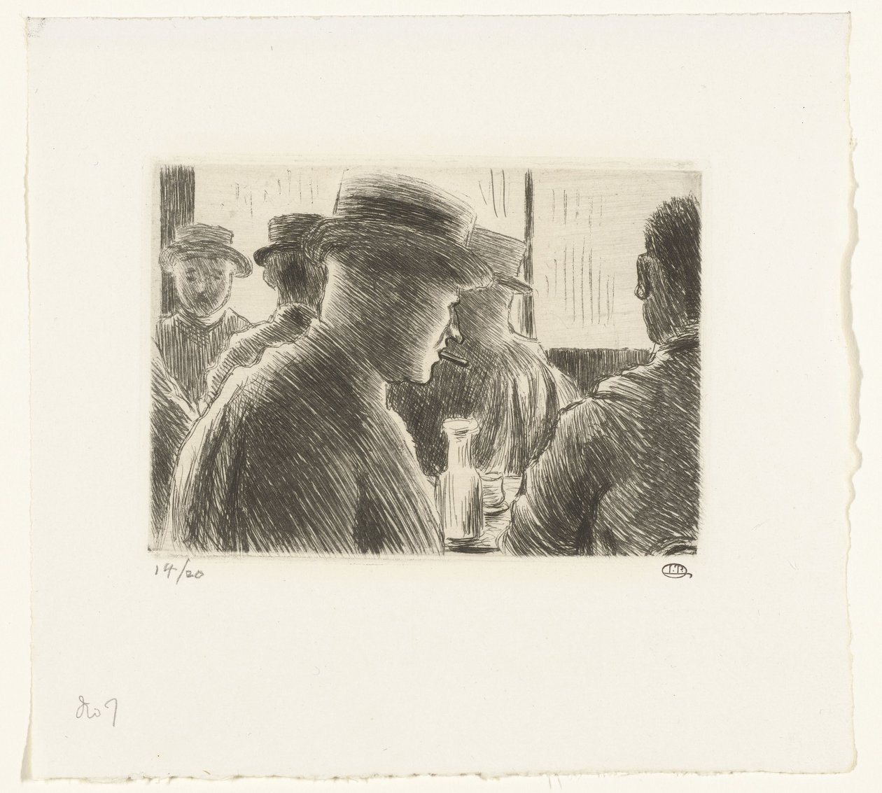 Hombres en un café de Lucien Pissarro