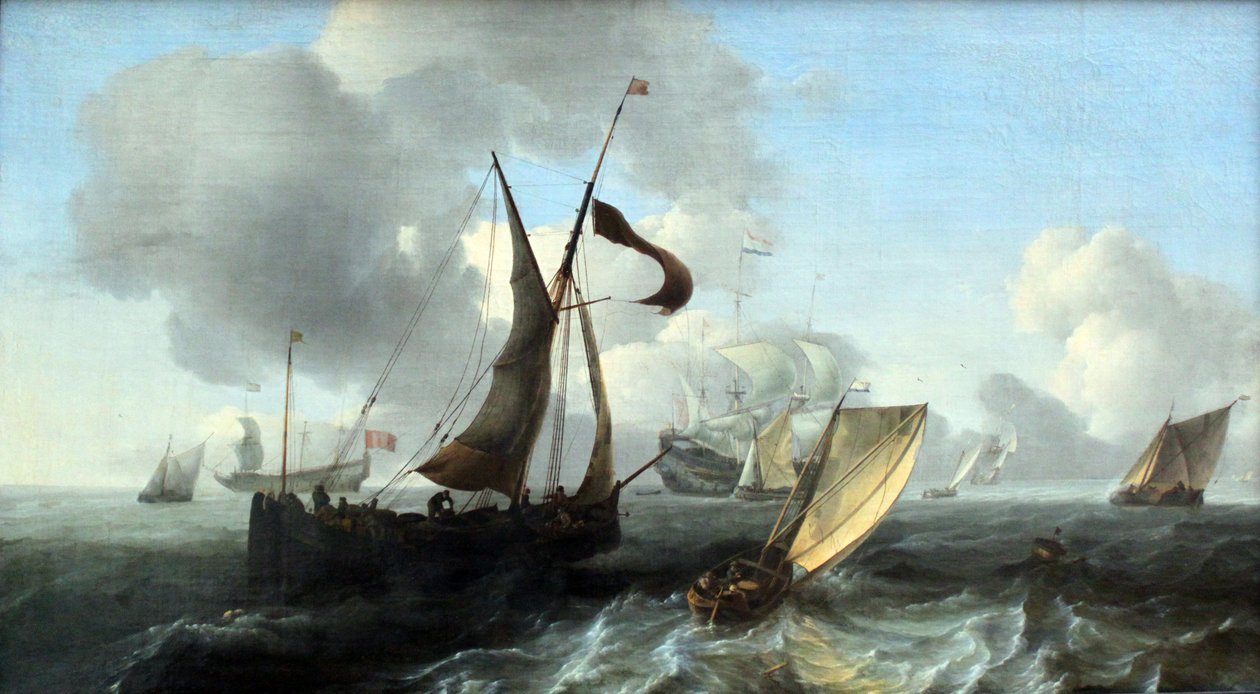 Mar ligeramente agitado con barcos de Ludolf Bakhuizen