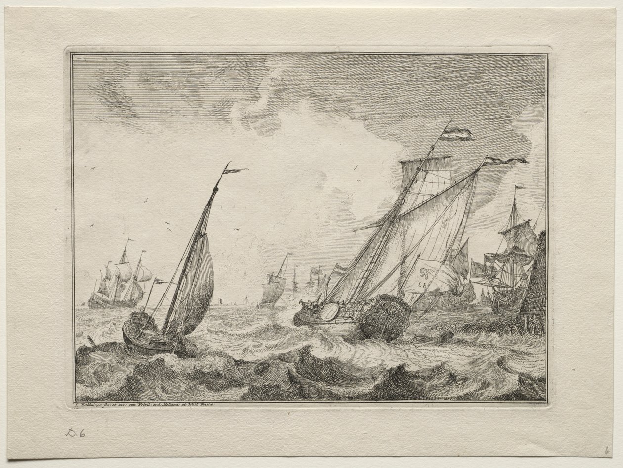 Barcos en una tormenta, 1701 de Ludolf Backhuysen
