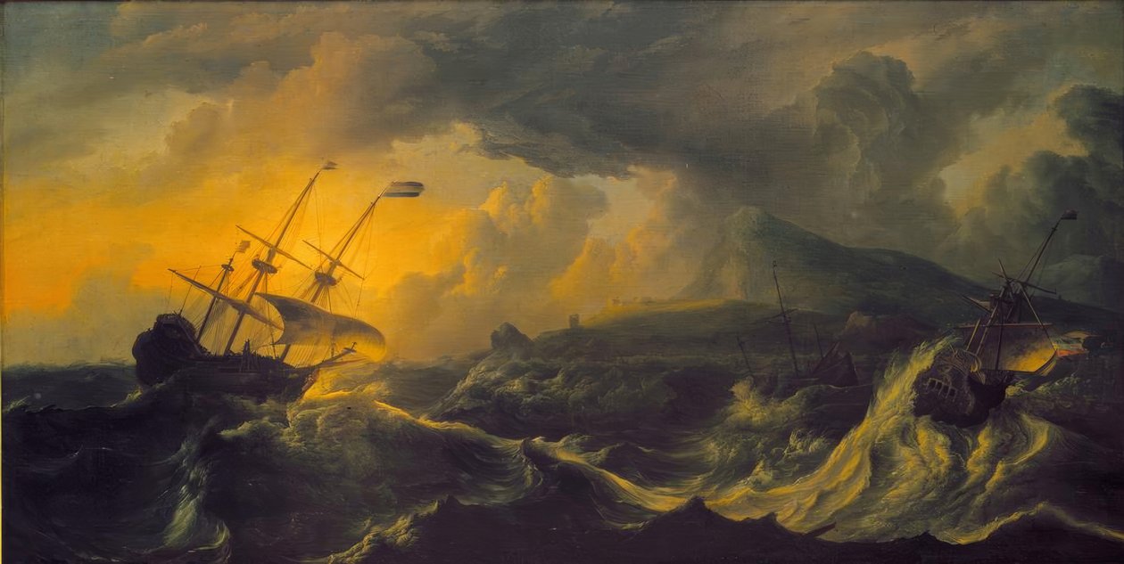 Tormenta en una costa montañosa de Ludolf Backhuysen