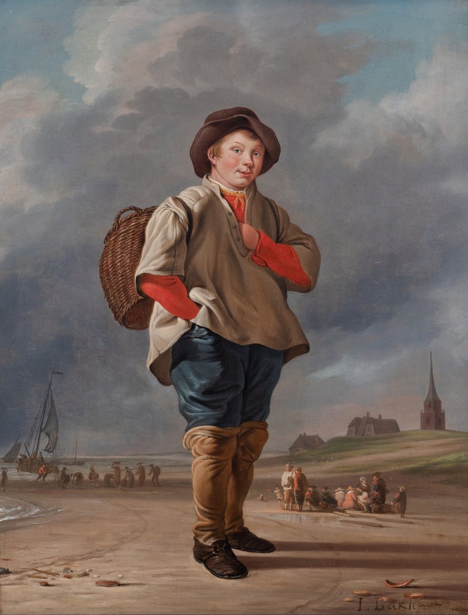 Un niño pescador en la playa de Ludolf I Backhuysen