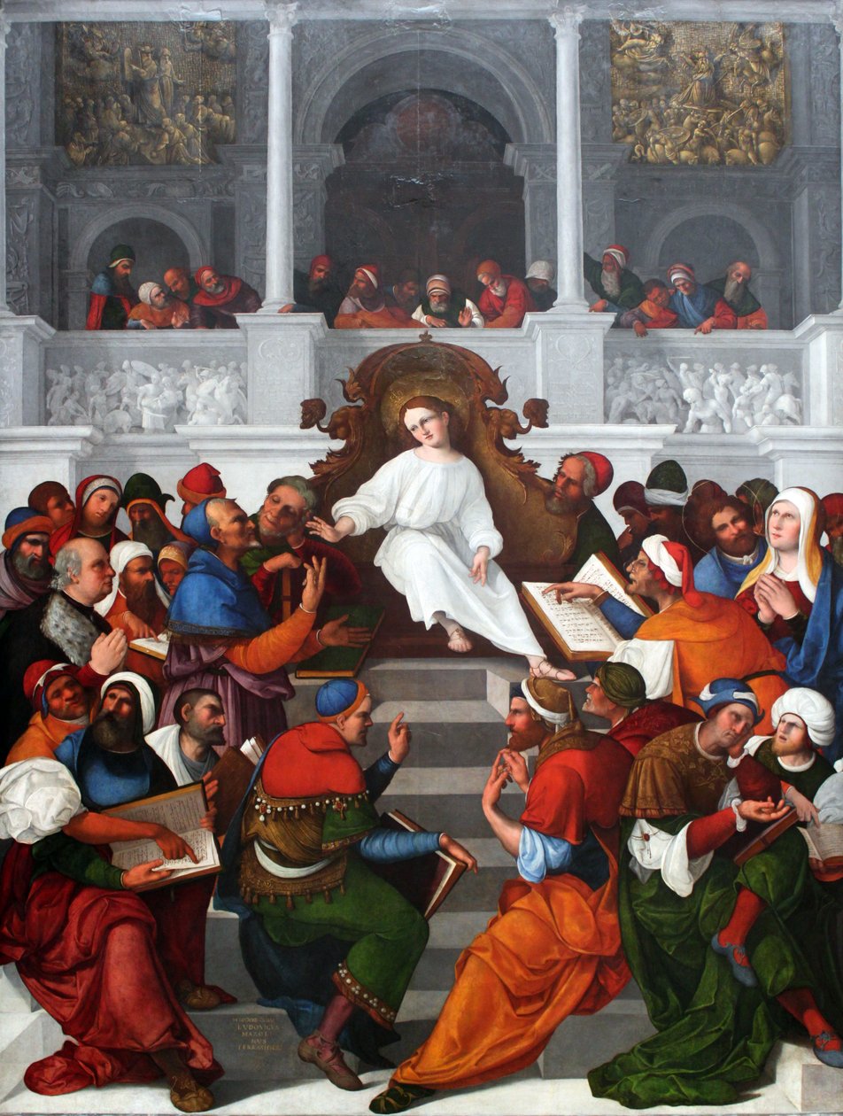 El niño Jesús enseñando en el Templo de Ludovico Mazzolino