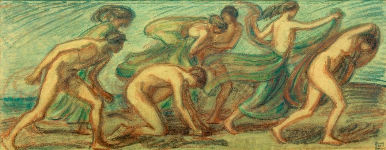 Siete caminantes con paños de Ludwig von Hofmann