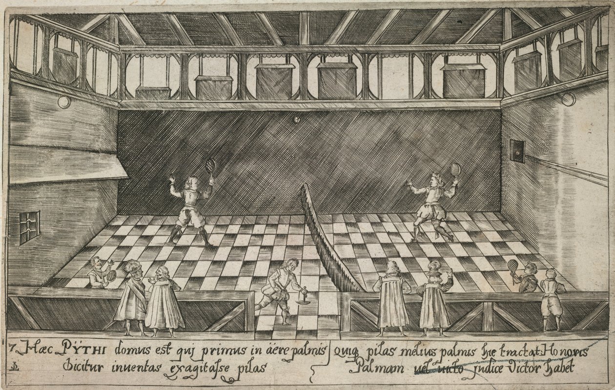 Un juego de tenis real, c.1600 (grabado) de Ludwig Ditzinger