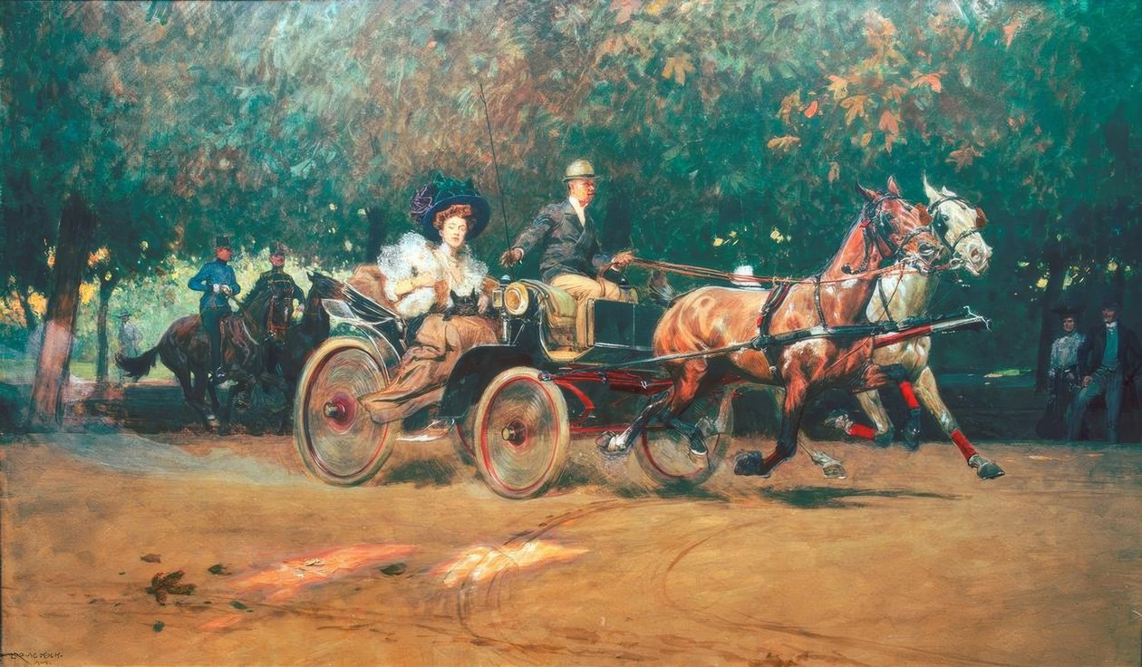 Señora Sacher en un carruaje de dos caballos de Ludwig Koch