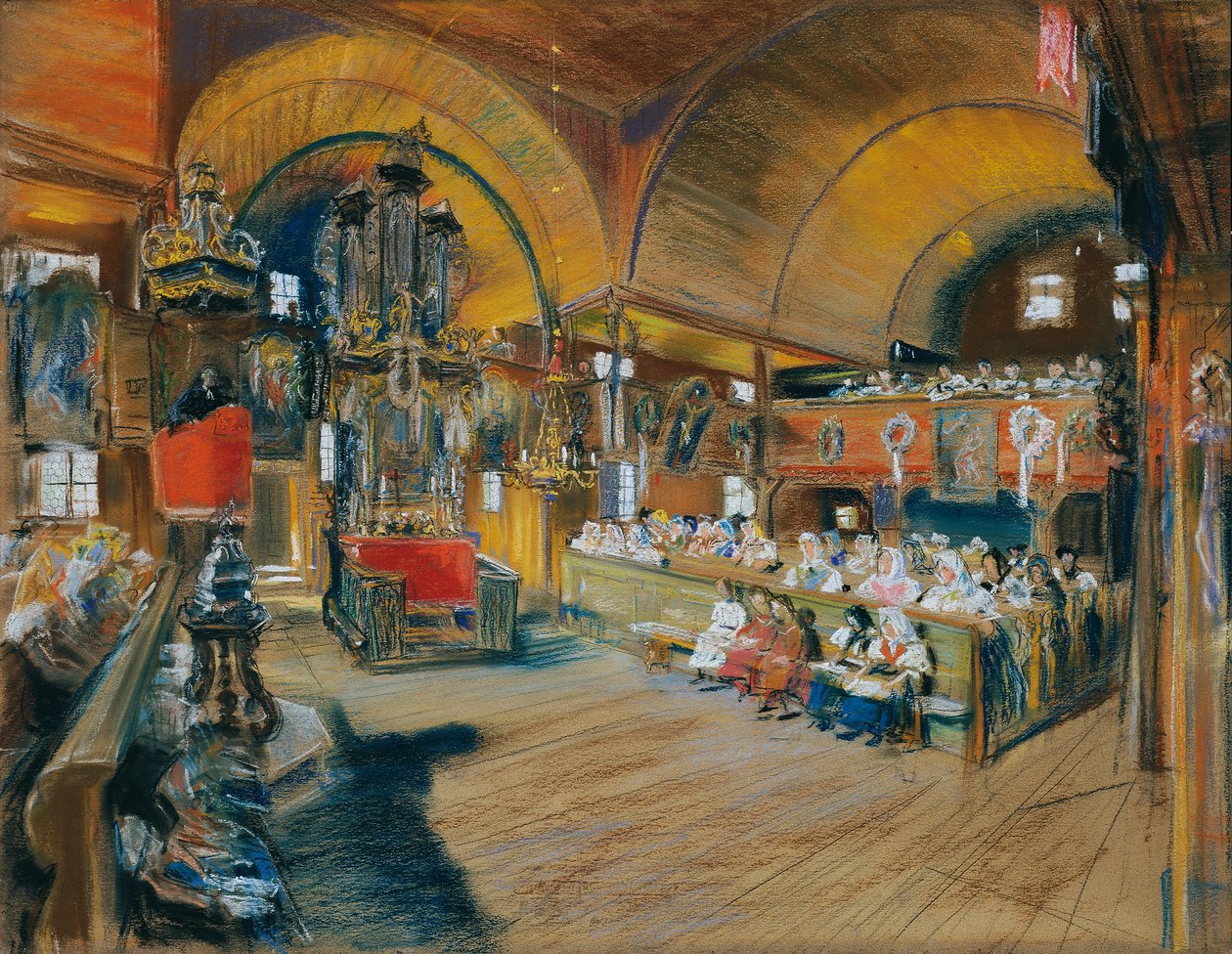 Interior de una iglesia de pueblo de Ludwig Michalek