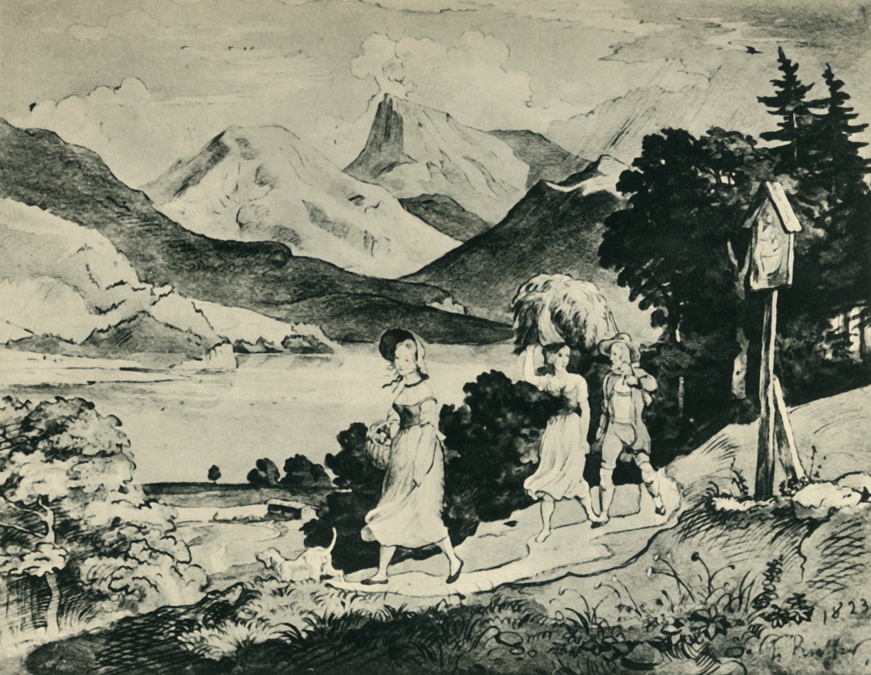 Lago Fuschl, Salzburgo, Austria, 1823, 1943 de Ludwig Richter