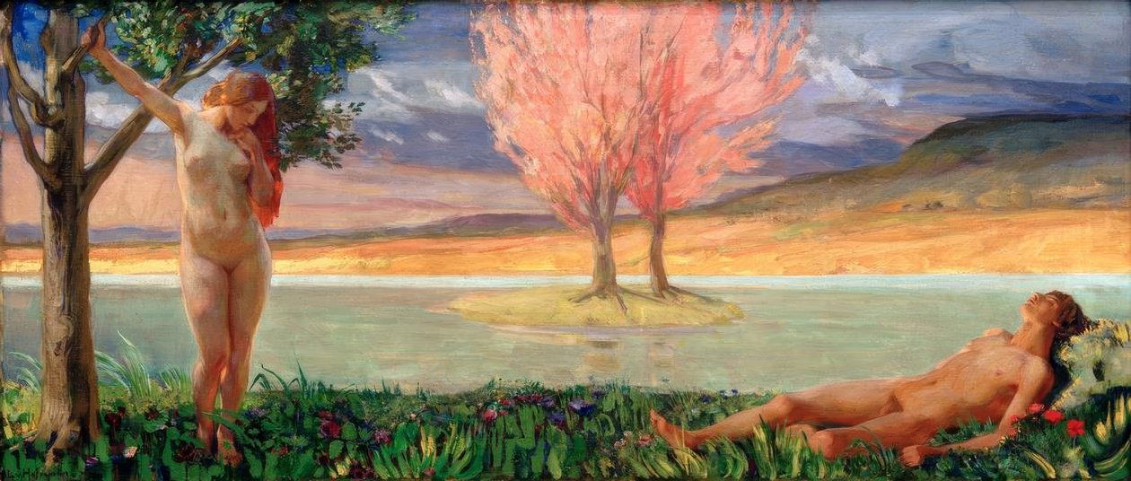 Adán y Eva en un paisaje paradisíaco de Ludwig von Hofmann