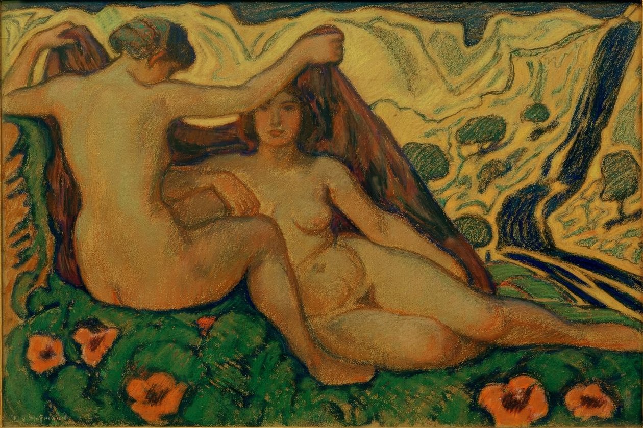 Dos desnudos en paisaje italiano de Ludwig von Hofmann
