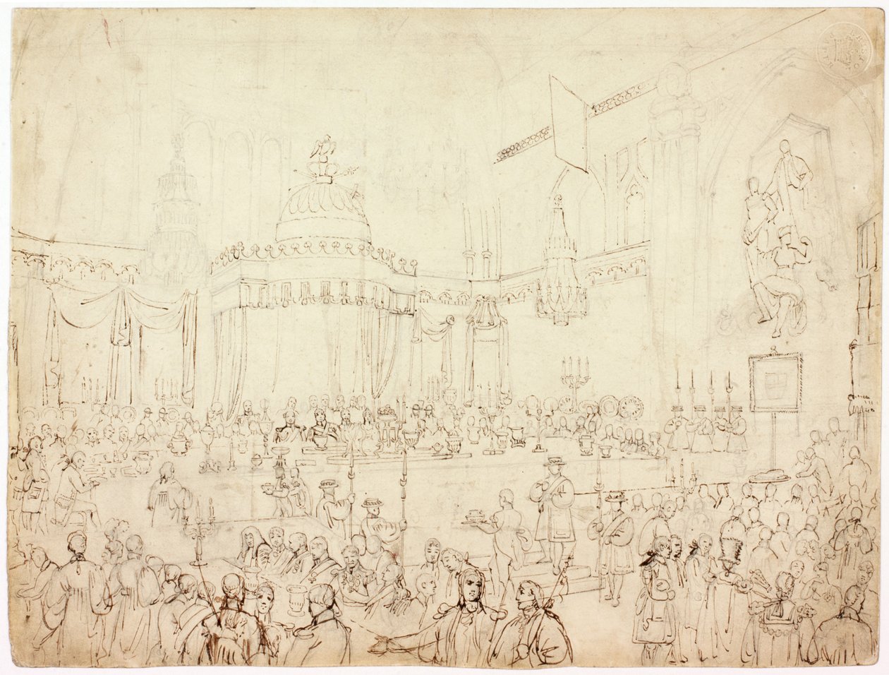 Estudio para el banquete de los soberanos aliados en The Guildhall, Londres de Luke Clennell