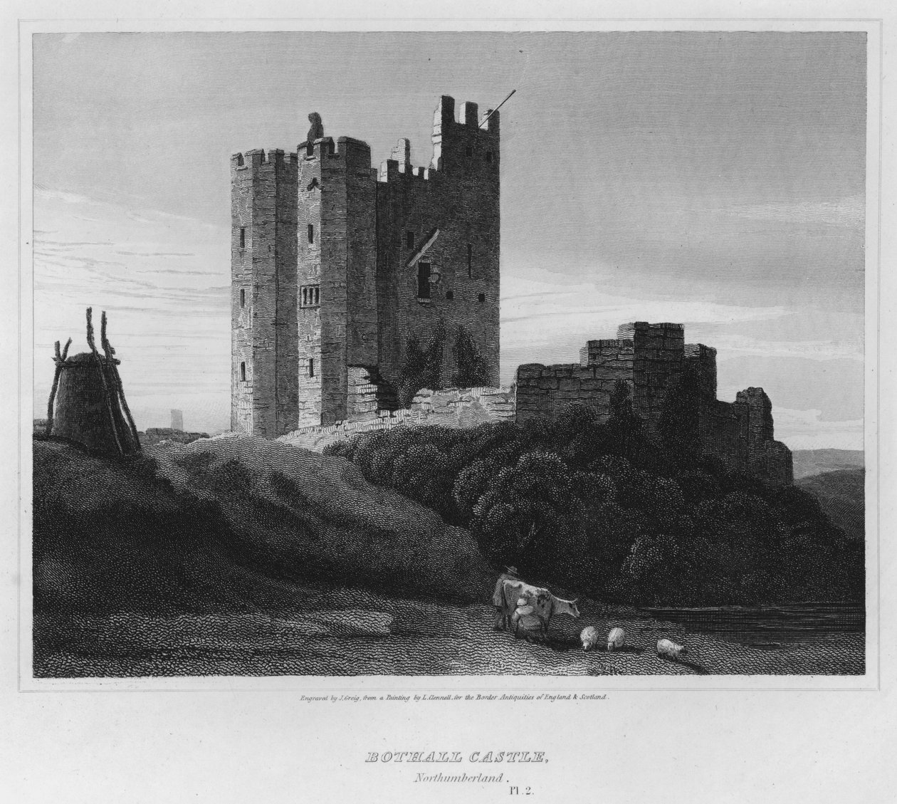 Castillo de Bothall, Northumberland (grabado) de Luke (after) Clennell