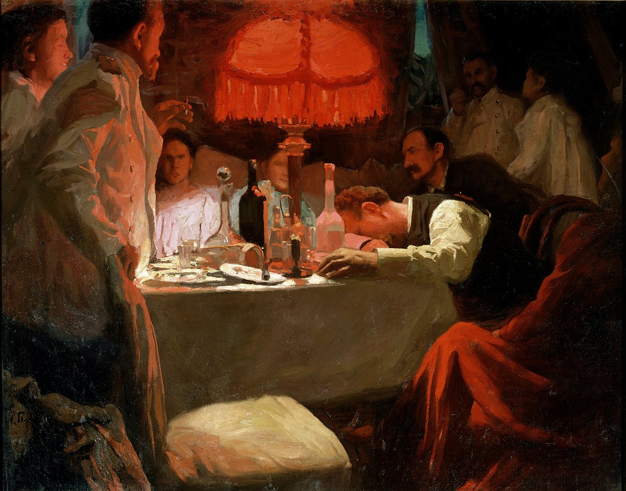 Bajo la luz roja, c.1910 de Lukjan Vasilievich Popov