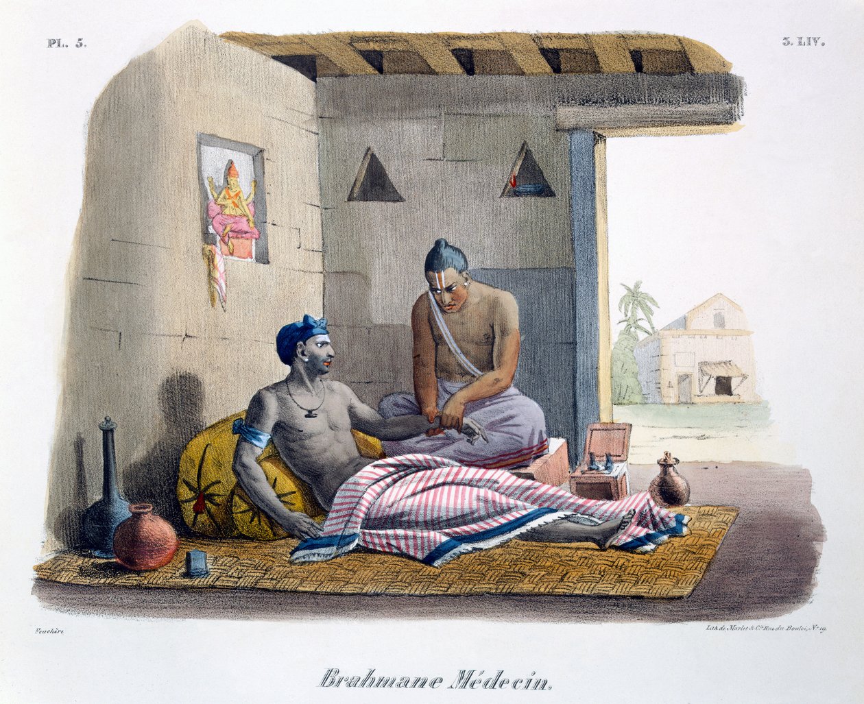 Un médico brahmán tomando el pulso, 1827-35 de M.E. Burnouf