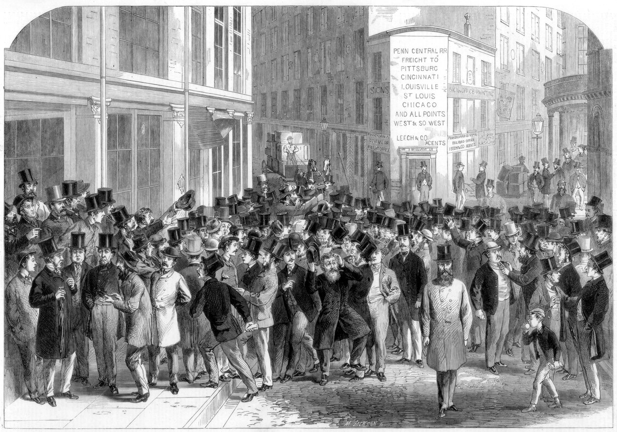 Corredores de bolsa en la acera en Nueva York, 1864 de M. Jackson